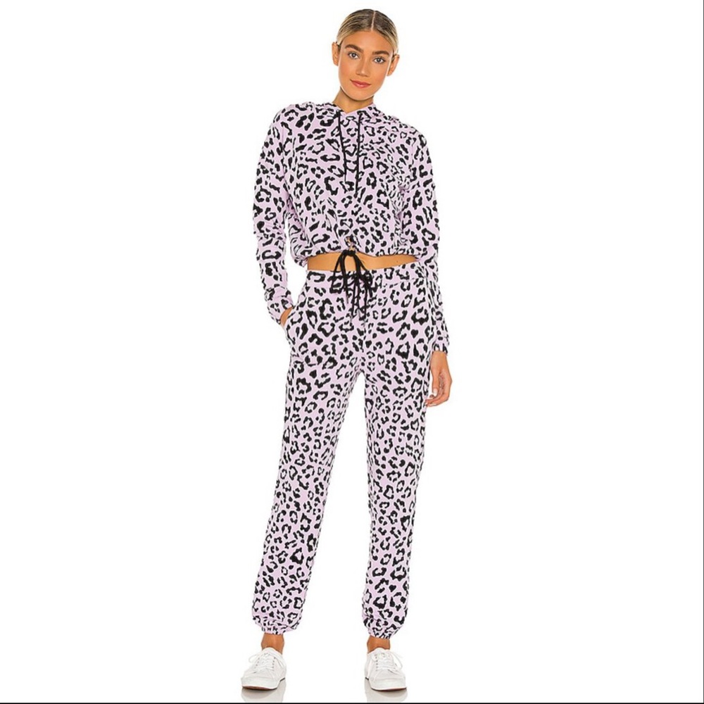 Beach Riot x Revolve Women's Banded Sweatpants Joggers Purple Leopard XS